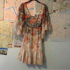 Beautiful floral watercolor BETSEY JOHNSON dress with bell sleeves